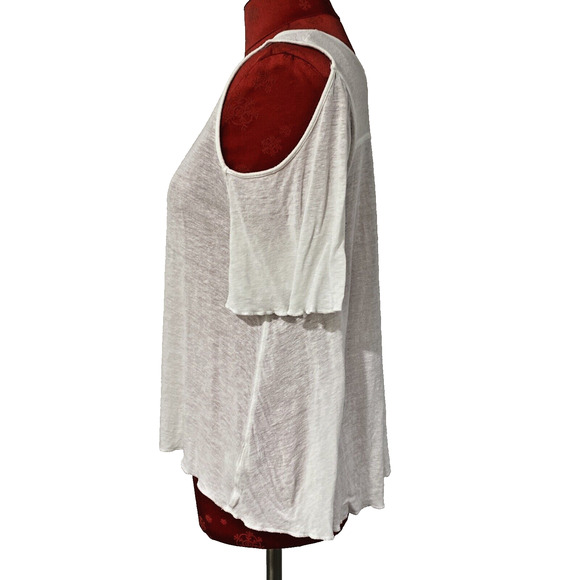 Free People Sheer White Slub Tee Shirt Top Cold Shoulder Short Sleeve Size S/P - Picture 3 of 8
